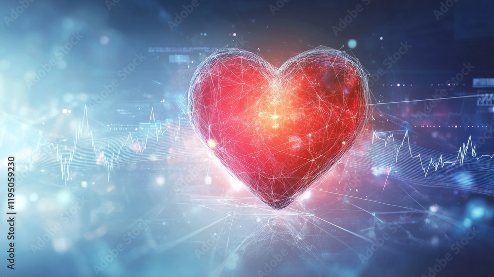 Leinwandbilder glowing red heart symbolizing vital signs with a dynamic cardiogram in a high tech background. gener