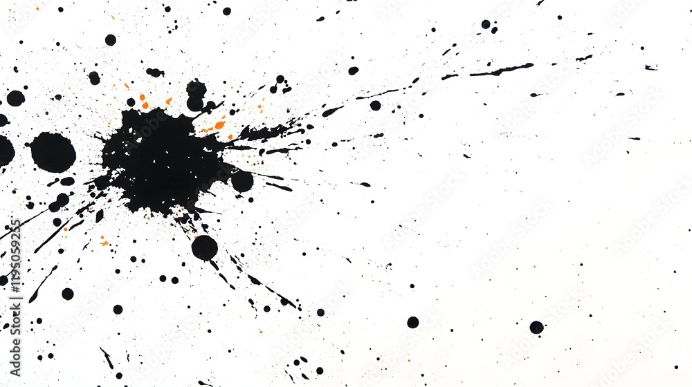 Poster abstract black ink splash on white background with energetic splatter and unique texture for creativ