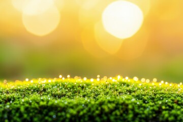 Obraz premium Illuminated Moss Surrounded by Golden Sunlight Creating a Serene and Magical Atmosphere in Nature's Green Carpet