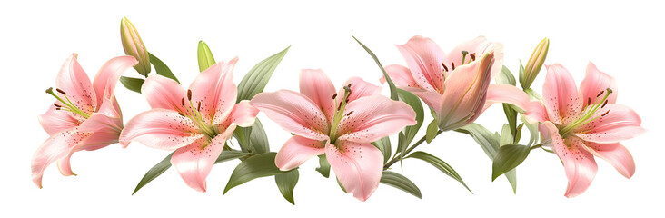 Pink Lily Flowers Isolated on White Background