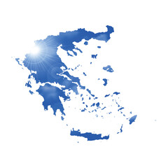Map of GREECE with Beautiful Sun and Clouds in Body