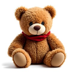 Obraz premium Adorable Brown Teddy Bear in Red Scarf: A Plush, Sweet, and Gentle Portrait