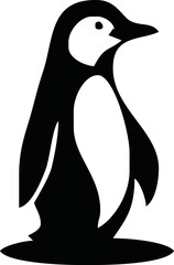 Vector illustration of a black silhouette of a penguin. Isolated white background. Side view, profile.