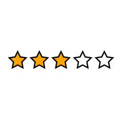 Three stars customer product rating review on transparent background