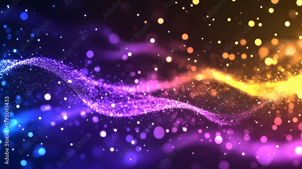 Poster abstract colorful background with bokeh effects and sparkling waves of light in vibrant hues of purp