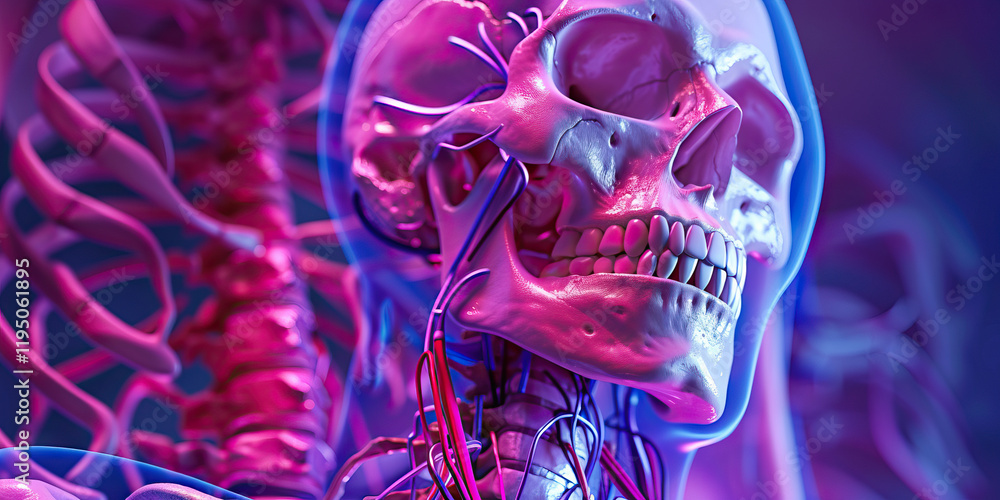 Aufkleber digital rendering of human skull and cervical spine with vascular structures