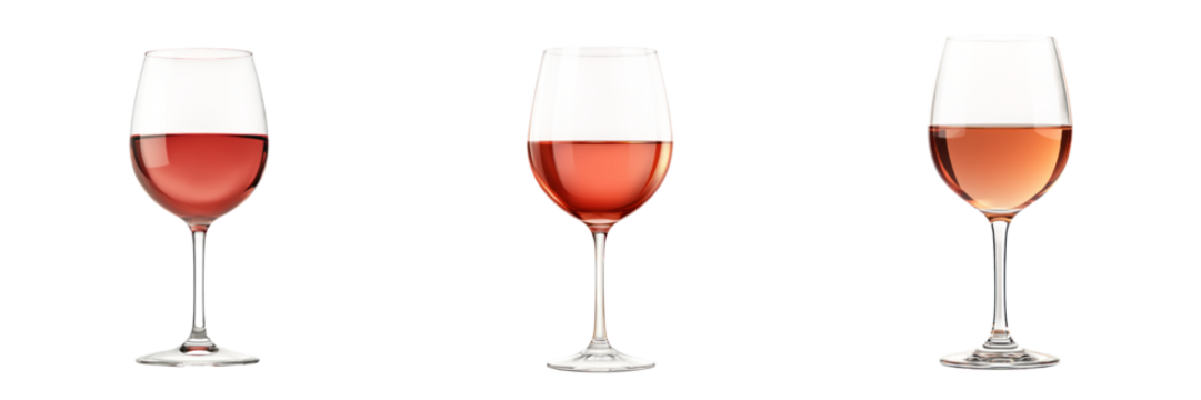 Elegant wine glasses filled with rose wine, showcasing different shades. Perfect for sophisticated gathering