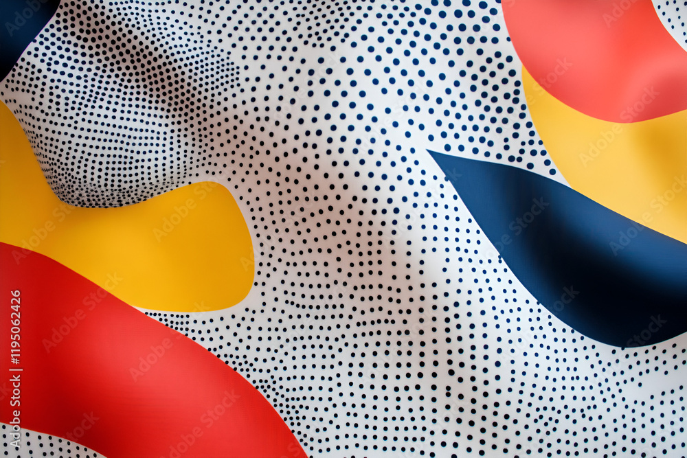 Poster abstract fabric texture: a close-up shot of a flowing fabric with bold geometric patterns in vibrant