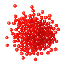 A Stunning Closeup of Vibrant Red Boba Pearls Scattered on a Black Background