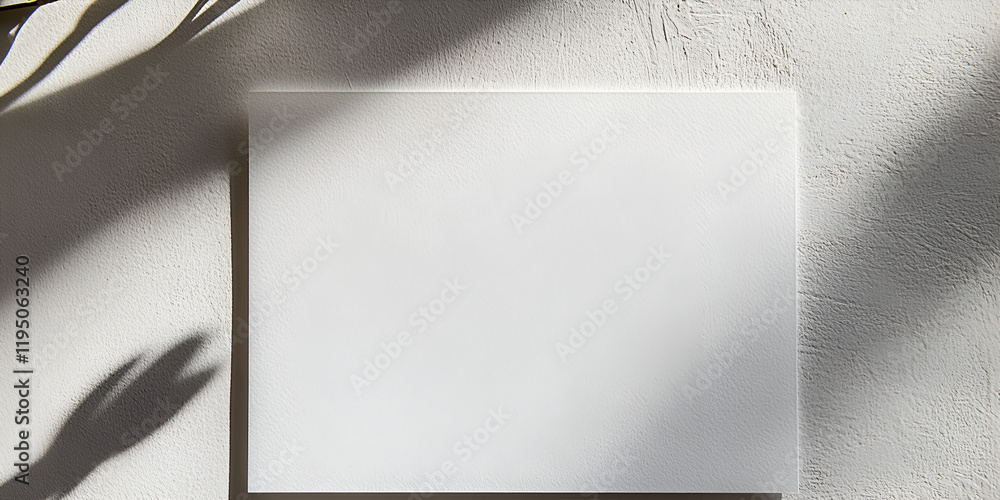 Poster blank canvas mockup: a pristine white canvas rests on a textured surface, bathed in the soft, dapple
