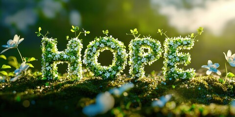 The word hope is written in a flowery font on a green background