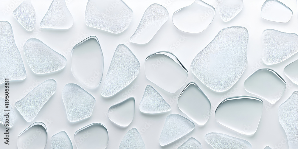 Poster sea glass abstract: an array of frosted sea glass pieces, varying in size and shape, create a calmin