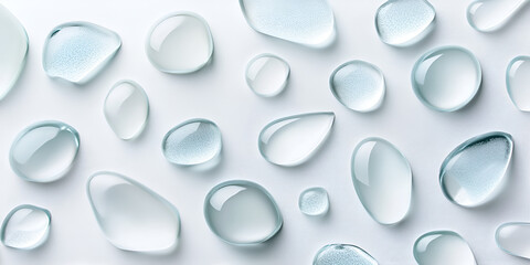 Water Drops Abstract:  A minimalistic, elegant arrangement of water drops, capturing their delicate, translucent beauty in a flat lay design.
