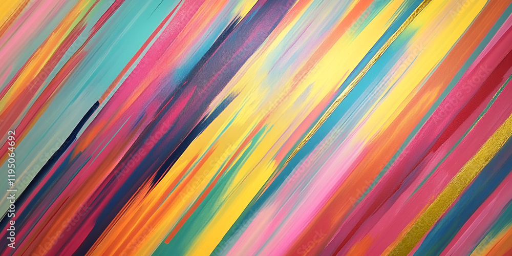 Poster vibrant diagonal strokes: an abstract painting featuring dynamic diagonal strokes in a spectrum of b