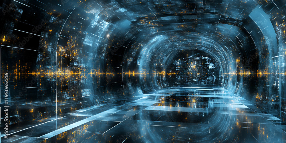 Aufkleber cybernetic corridor: a mesmerizing abstract image depicting a futuristic, digital corridor with ethe