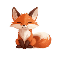 Obraz premium Adorable Happy Fox Illustration A Cute Cartoon Fox Sitting with a Joyful Expression