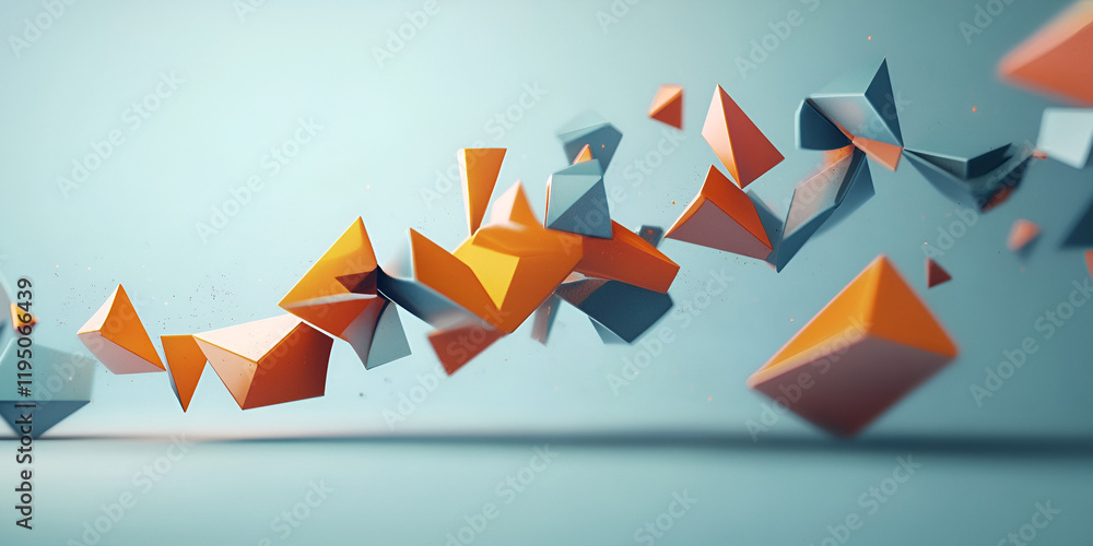 Poster abstract geometric forms in motion: vibrant orange and teal geometric shapes float dynamically again