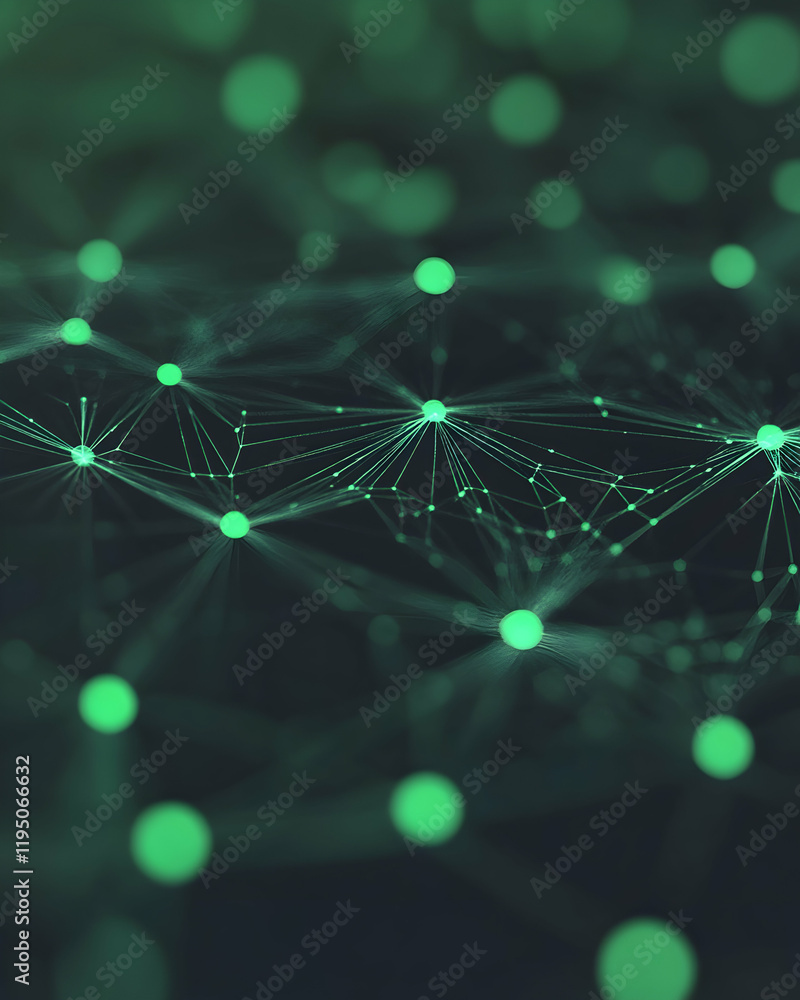 Poster abstract network connection, glowing nodes and lines, digital technology, futuristic design, green c