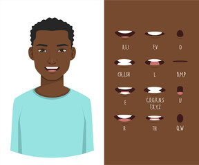 young black man character with Lip sync collection for animation.	