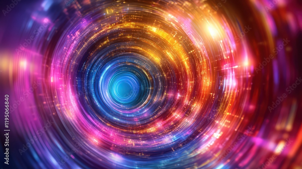 Poster abstract swirling light vortex with vibrant colors creating a mesmerizing tunnel effect