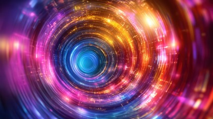 Abstract swirling light vortex with vibrant colors creating a mesmerizing tunnel effect