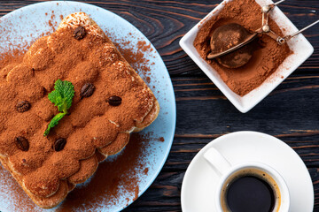 Classic Tiramisu Dessert on Rustic Plate