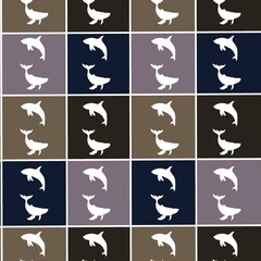 Whale and seal pattern design featuring seamless fabric print in earthy tones