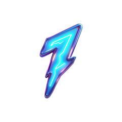 3D blue neon light bolt sign png