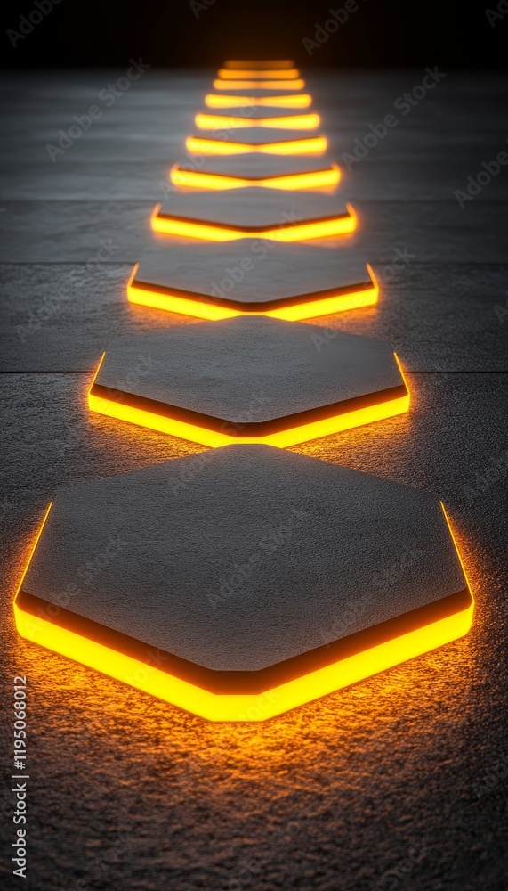 Poster glowing hexagon path futuristic technology background with modern design and abstract art elements.