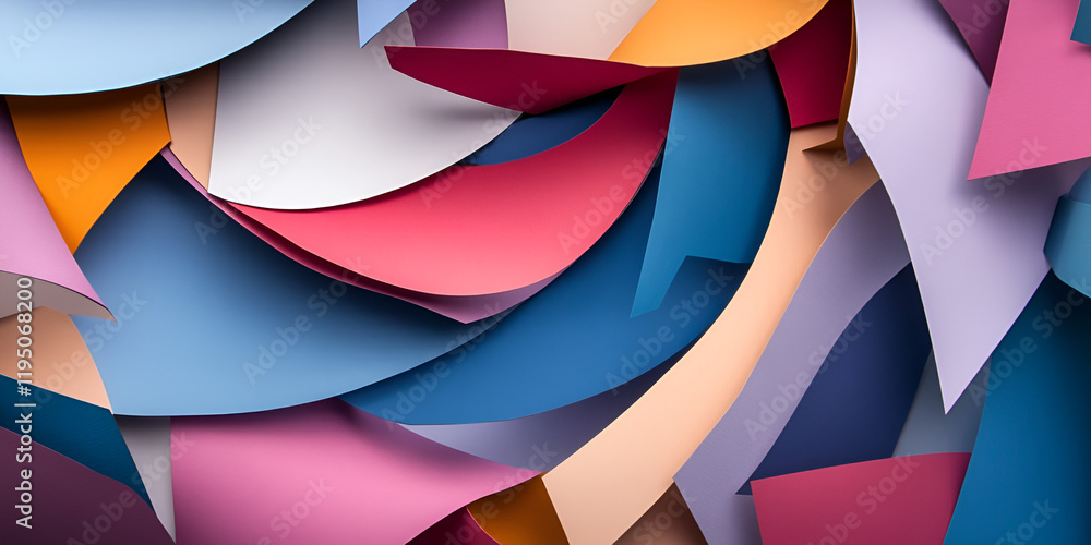 Poster abstract paper shapes: a vibrant and dynamic composition featuring overlapping layers of paper in va