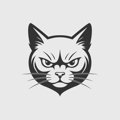 Cat head with fierce expression and sharp gaze. Perfect for a brand logo that wants to convey the impression of strength, elegance, and mystery.