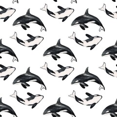 Naklejka premium Whale and seal patterns in seamless textile design for decorative wrapping paper