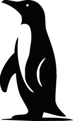 Vector illustration of a black silhouette of a penguin. Isolated white background. Side view, profile.