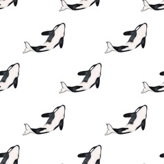 Seamless orca and seal pattern fabric design ideal for eco-friendly packaging and wrapping