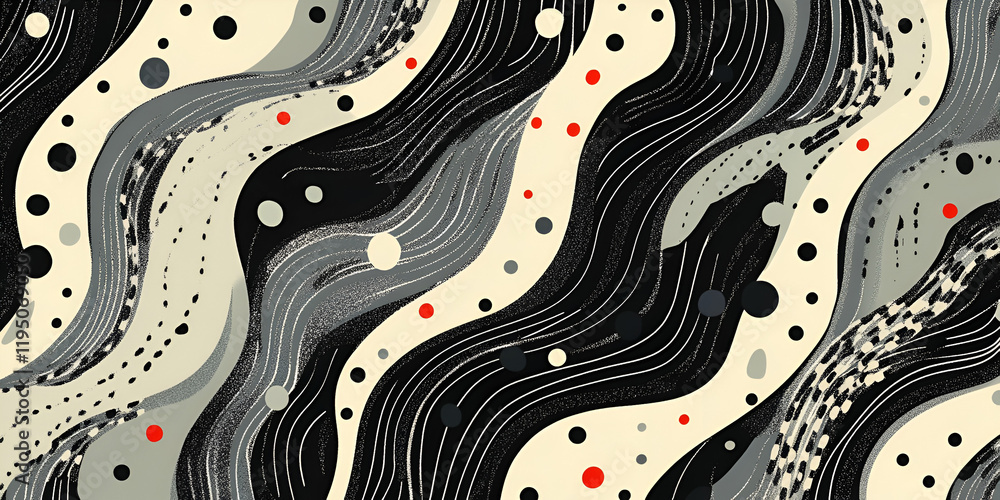 Poster abstract wavy pattern in black, cream, and grey: an abstract geometric pattern in hues of black, cre