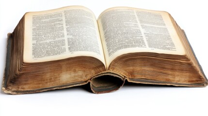 Obraz premium Open Old Book with Yellowed Pages on White Background