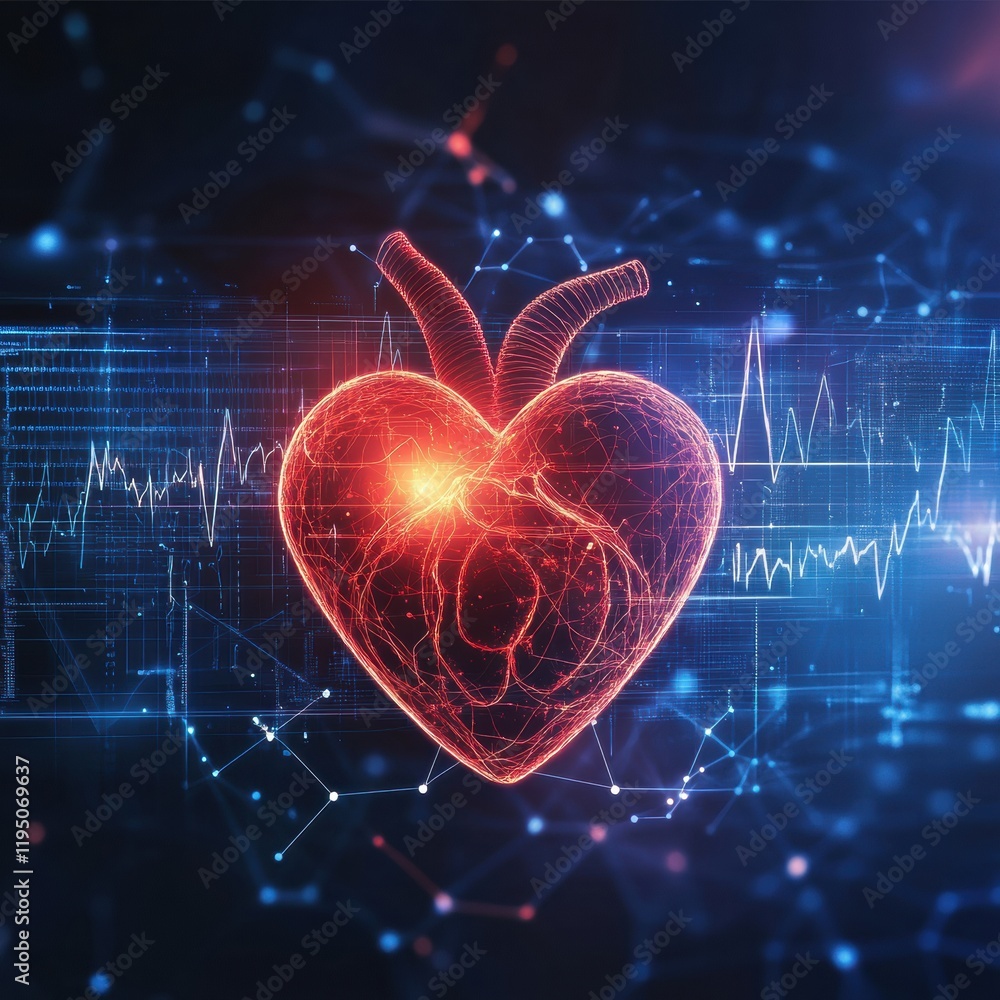 Leinwandbilder glowing red heart with dynamic cardiogram illustrating heartbeat activity in a modern digital enviro