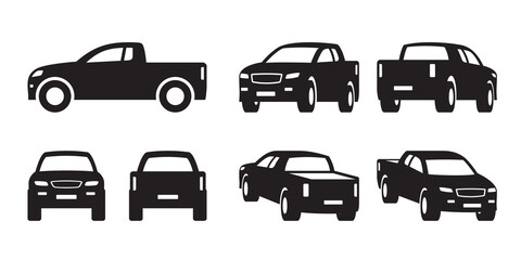 Pickup truck in different perspective – vector illustration