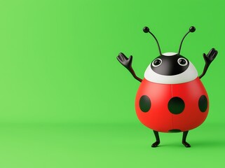 A lively and adventurous ladybug cartoon character exuding cheerfulness.