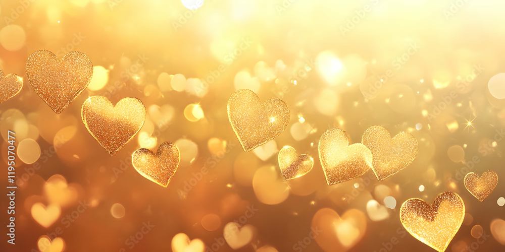 Canvas Prints golden heart bokeh: a dreamy and romantic abstract background with golden heart-shaped bokeh lights 