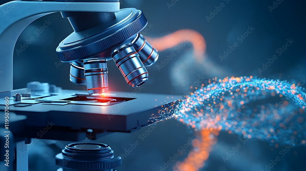 Aufkleber close-up of a modern microscope with illuminated slide showcasing innovative technology and scientif