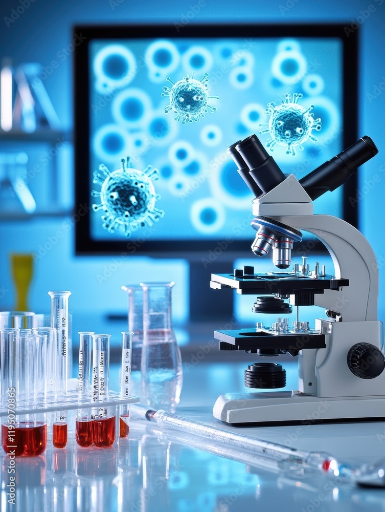 Leinwandbilder laboratory setup with microscopes and test tubes exploring bacteria visuals in a modern research fac