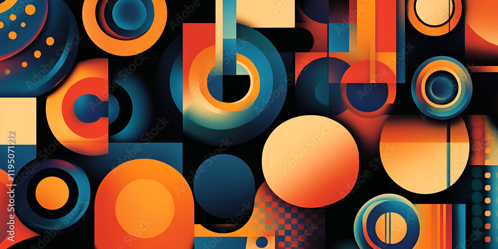 Poster abstract geometric pattern: a captivating abstract design featuring vibrant circles and squares in s