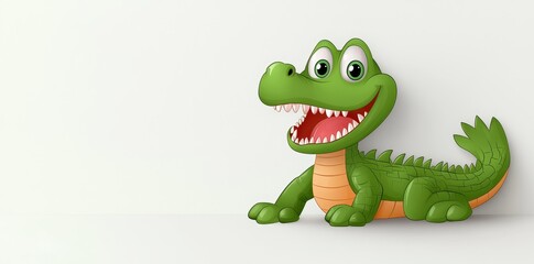Naklejka premium A charming crocodile cartoon perfect for kids' coloring books, showcasing a cute, joyful reptile in a playful cartoon scene.