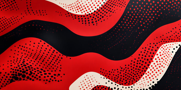 Abstract Red and Black Waves: Bold abstract background design with vibrant red and black waves overlaid with a subtle halftone pattern.