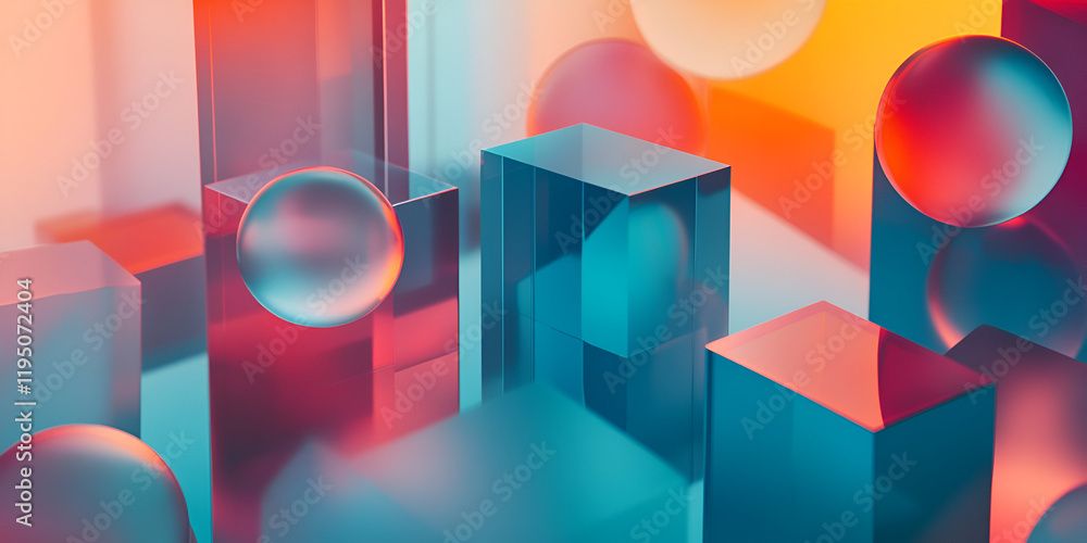Poster abstract geometric composition: a captivating interplay of light and form, where vibrant hues and ge