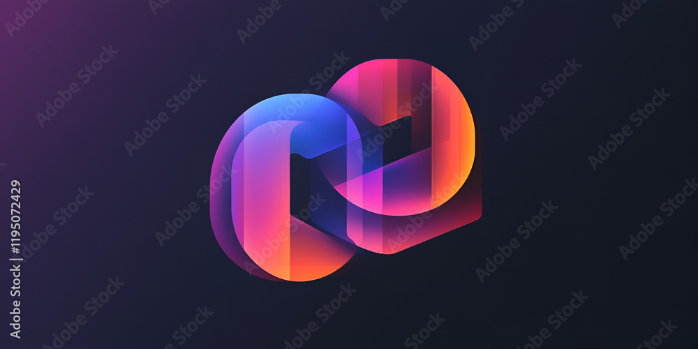 Poster intertwined gradient circles: abstract image featuring two vibrant, gradient-filled circles intricat