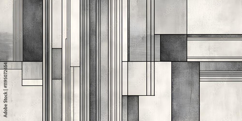 Poster monochromatic geometric abstract: an abstract artwork featuring a grayscale palette and intersecting