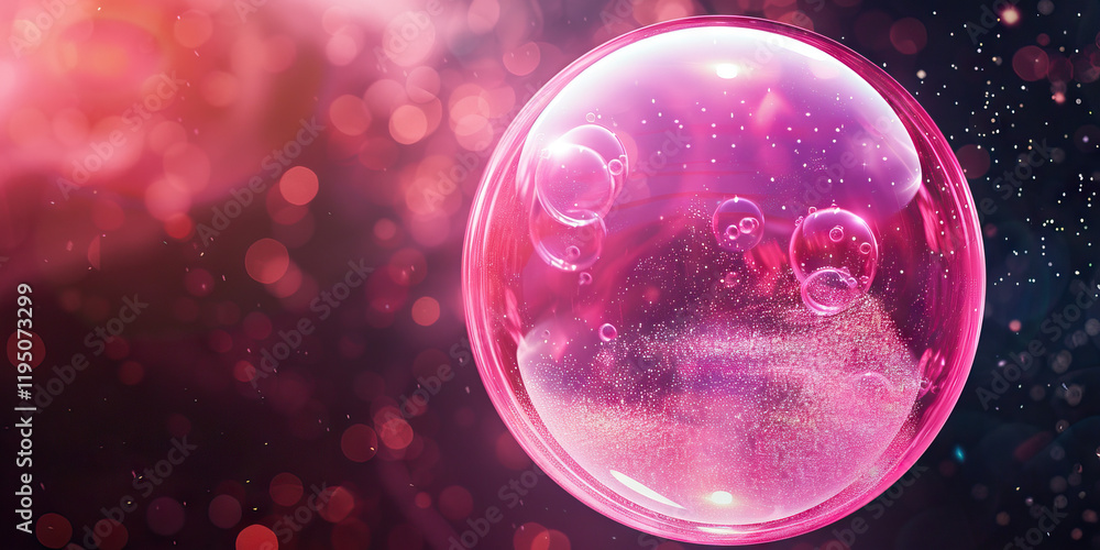 Aufkleber pink sphere with bubbles and sparkles against bokeh background