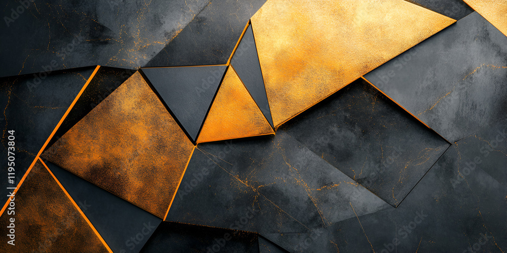 Poster geometric metal abstract: a striking abstract image featuring a complex arrangement of dark and gold